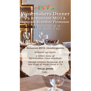 Winemakers Dinner p� Restaurant MOTA 10/9 kl 18 med Agricola Brandini Piemonte