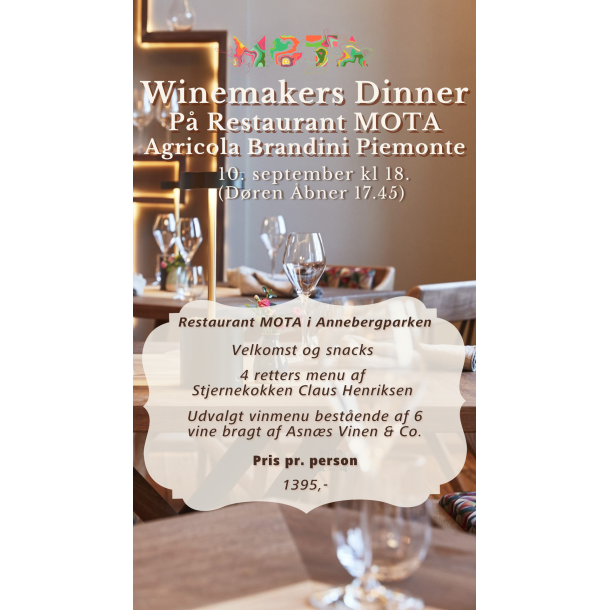 Winemakers Dinner p� Restaurant MOTA 10/9 kl 18 med Agricola Brandini Piemonte