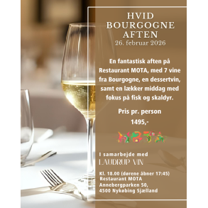 Billet 26. februar - Hvid Bourgogne Aften p Restaurant MOTA